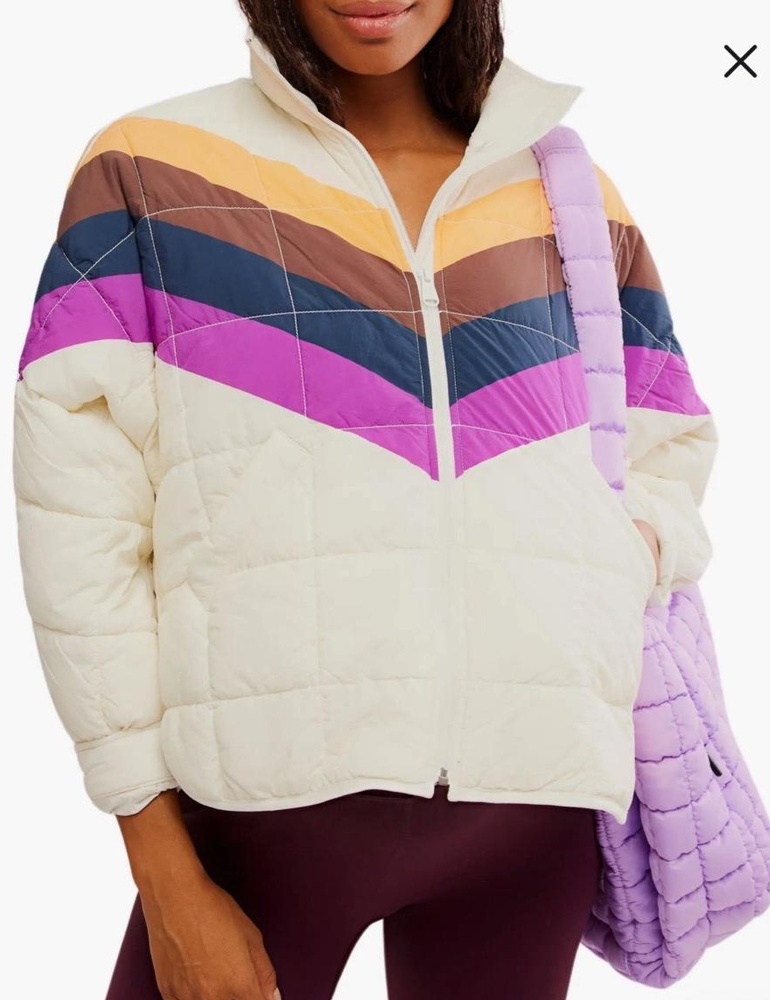 Free People x Hatch Multicolored Ivory Chevron Combo Maternity Puffer Jacket XS